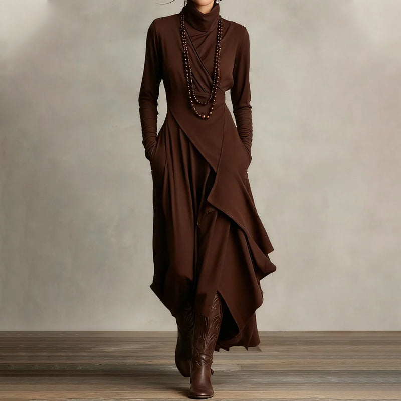๐ Women's Elegant High-Neck Asymmetrical Maxi Dress โ Draped Design for Effortless Charm!