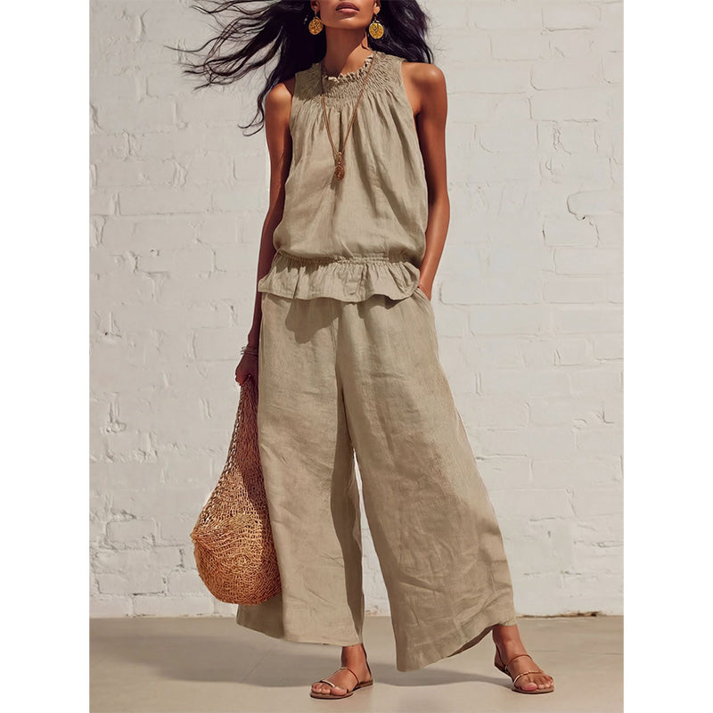 👗 LIMITED-TIME 50% OFF! ✨ Women’s Ruffled Two-Piece Set – Smocked Neck, Relaxed Fit, Vacation Style 🌺
