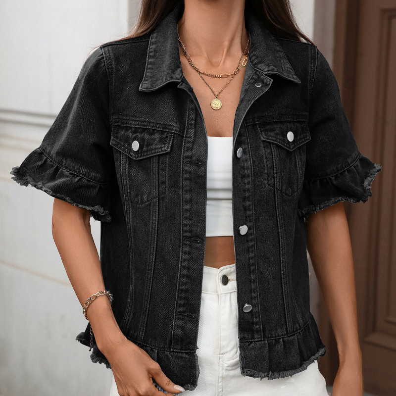 Women's Summer Ruffled Sleeve Denim Jacket