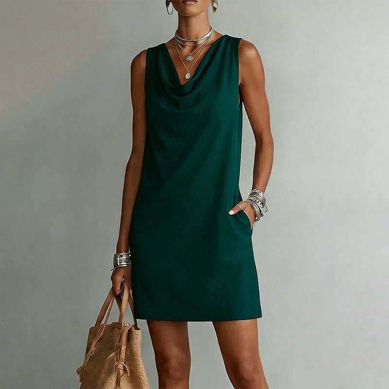 đ Elegant Slim Fit Cowl Neck Dress â Sleeveless, Side Pockets, Versatile âš