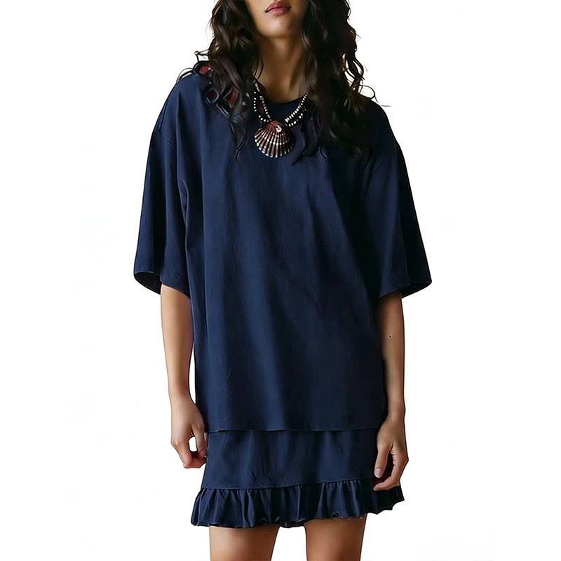 Women's Oversized T-Shirt & Ruffle Skirt 2-Piece Set 🌸 | Breathable Summer Lounge Outfit ☀️ | Soft Fabric, Relaxed Fit 💕 | S-2XL