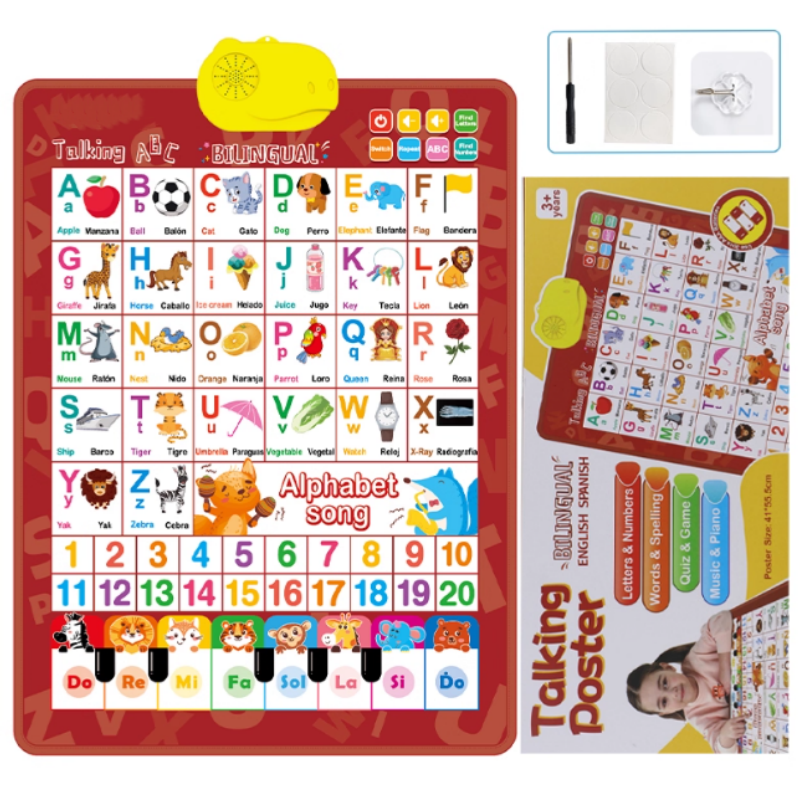 🎵 50% OFF! ✨ Bilingual Talking Alphabet Wall Chart – English & Spanish Letters, Interactive Audio Play & Mini Piano – Durable PVC Early Education for Toddlers 📚