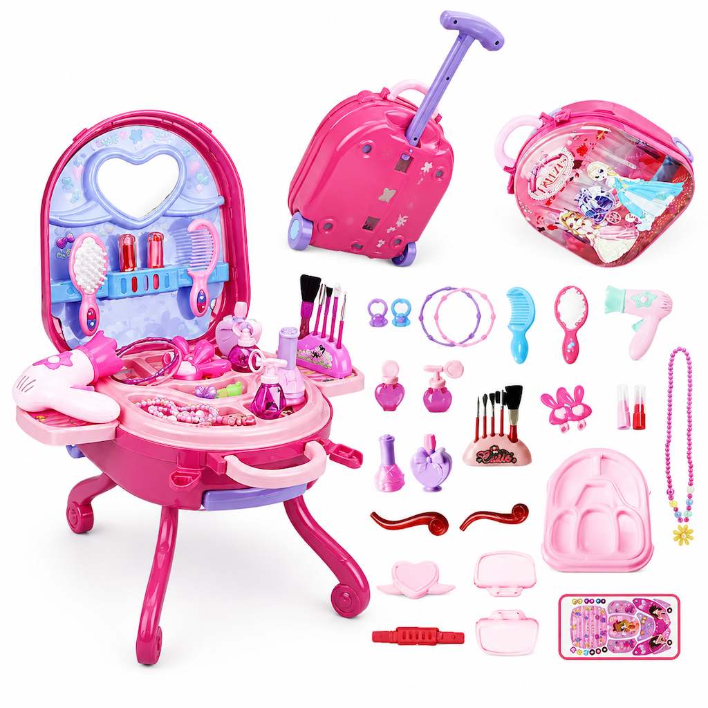 ๐ 50% Off Now โจ 3-in-1 Princess Vanity Suitcase โ 30 Makeup Toys & Rolling Trolley ๐งณ