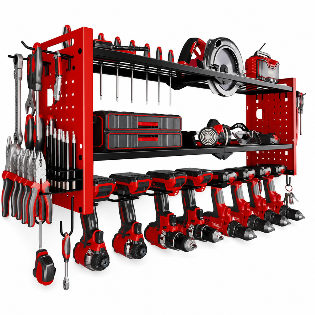 ⏳Time-Limited Special⏰Wall Mounted Heavy Duty Iron Power Tool Organizer and Garage Drill Storage Rack