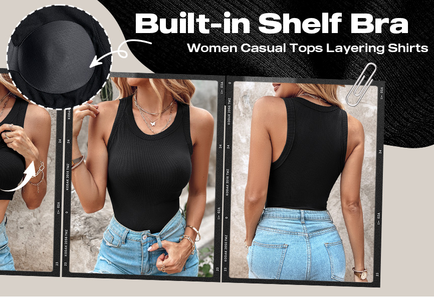 🔥 Promotion - 50% off✨ Women's ribbed knit tank top with shelf bra