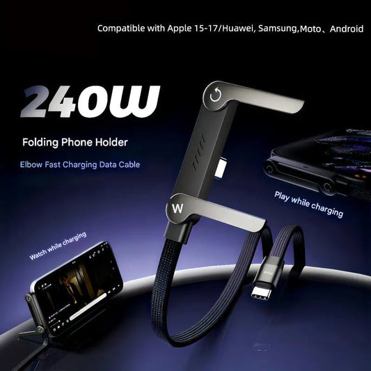🎁Year-End Sale 🏆⚡2-in-1 Fast Charging Cable with Adjustable Phone Stand