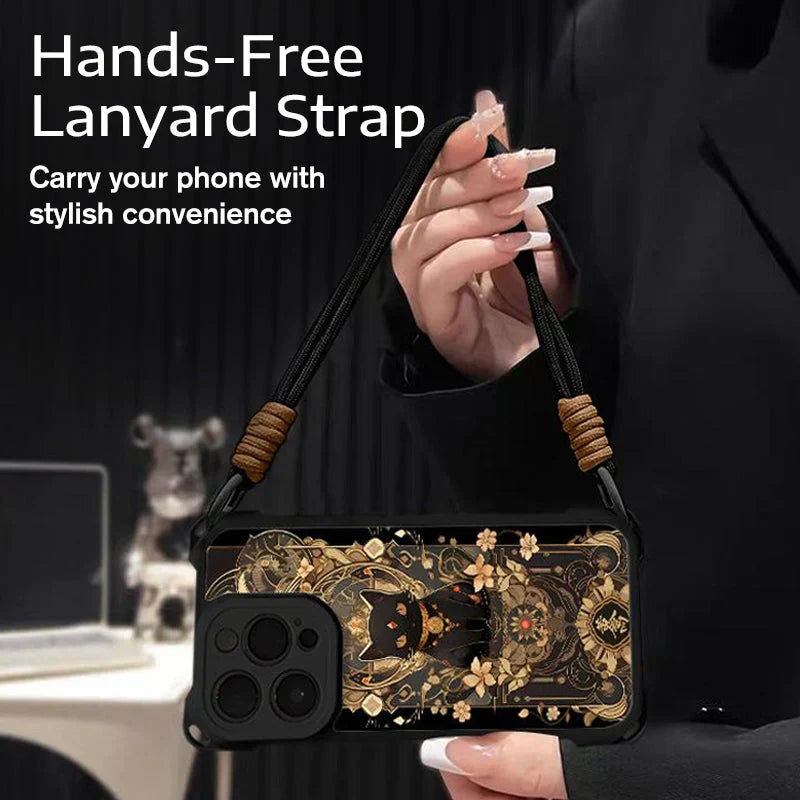 📢📢50 % OFF !!⏰Black Cat & Gold Pattern Phone Cover with Strap