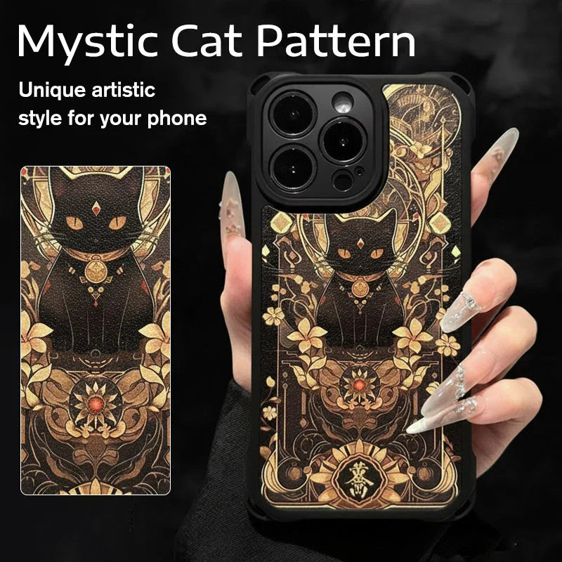 📢📢50 % OFF !!⏰Black Cat & Gold Pattern Phone Cover with Strap