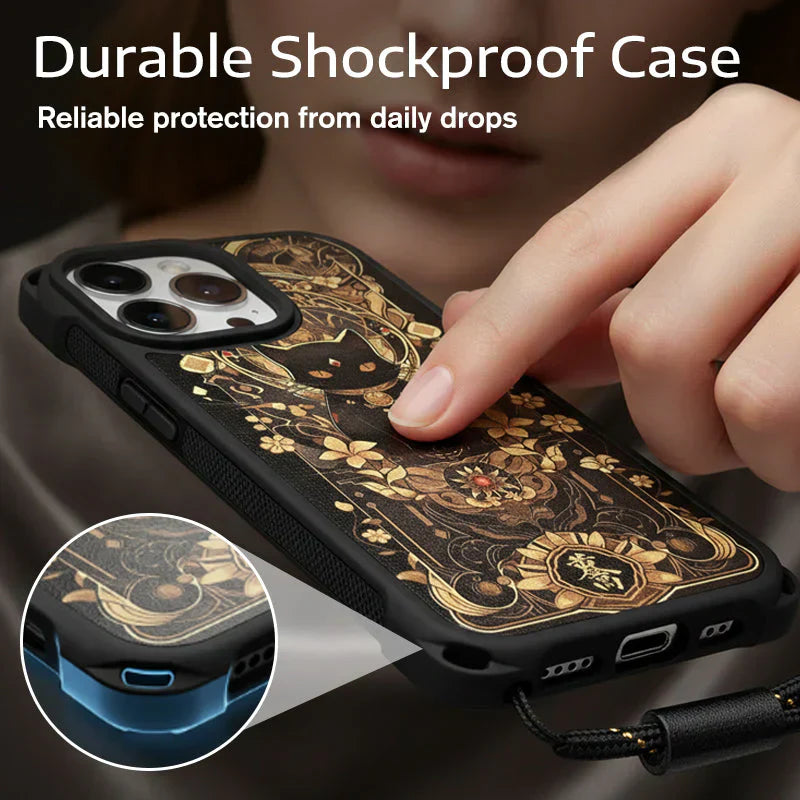 📢📢50 % OFF !!⏰Black Cat & Gold Pattern Phone Cover with Strap