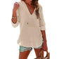 ⏰Limited Time Sale-50% OFF🏖️Women's Oversized Hooded Beach Cover Up - Long Sleeve V-Neck Pocket Shirt