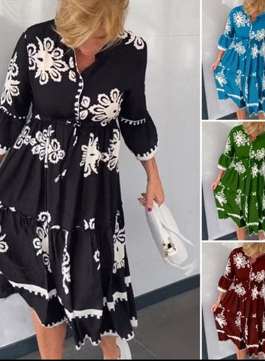 🔥Hot Sale 49% OFF🔥Elegant Fashion Printed 3/4 Sleeves Dress