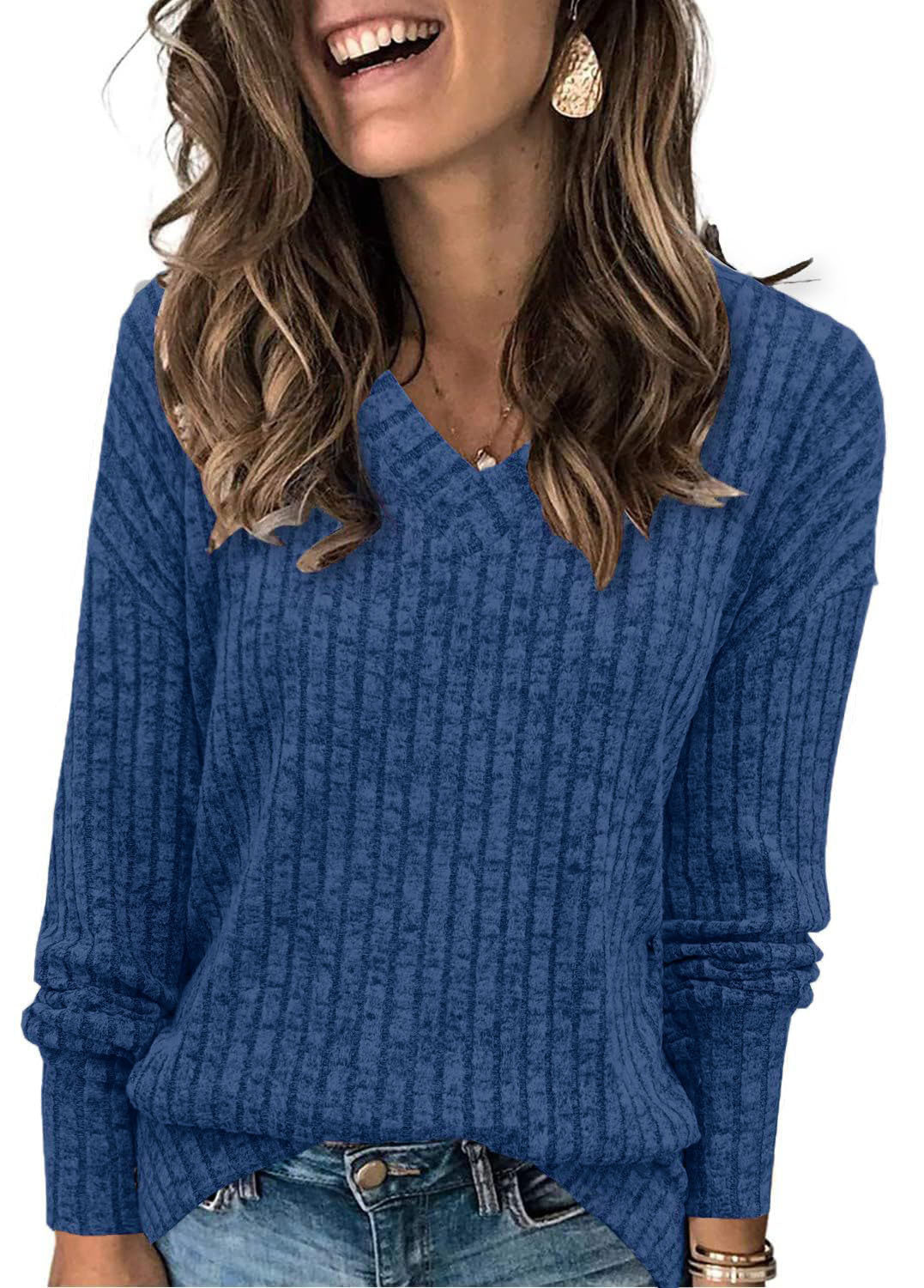 🍂Autumn Hot Sale 50% OFF🔥Women's V Neck Long Sleeve Solid Sweater