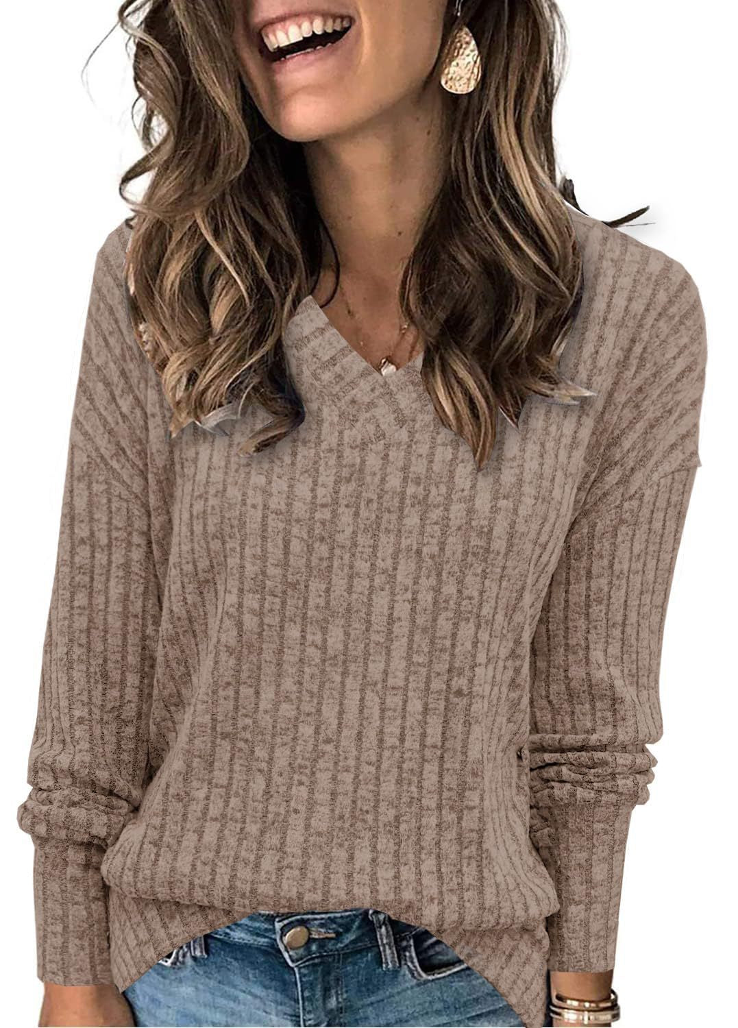🍂Autumn Hot Sale 50% OFF🔥Women's V Neck Long Sleeve Solid Sweater