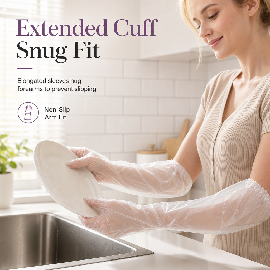 ⏳ 50% OFF! ✨ Disposable Long-Cuff Cleaning Gloves – Extended Sleeve Coverage for Splash-Prone Chores, Lightweight Film Construction, Gathered Cuff Fit & Lower-Forearm Protection – 20/50/100 Pack 🧤