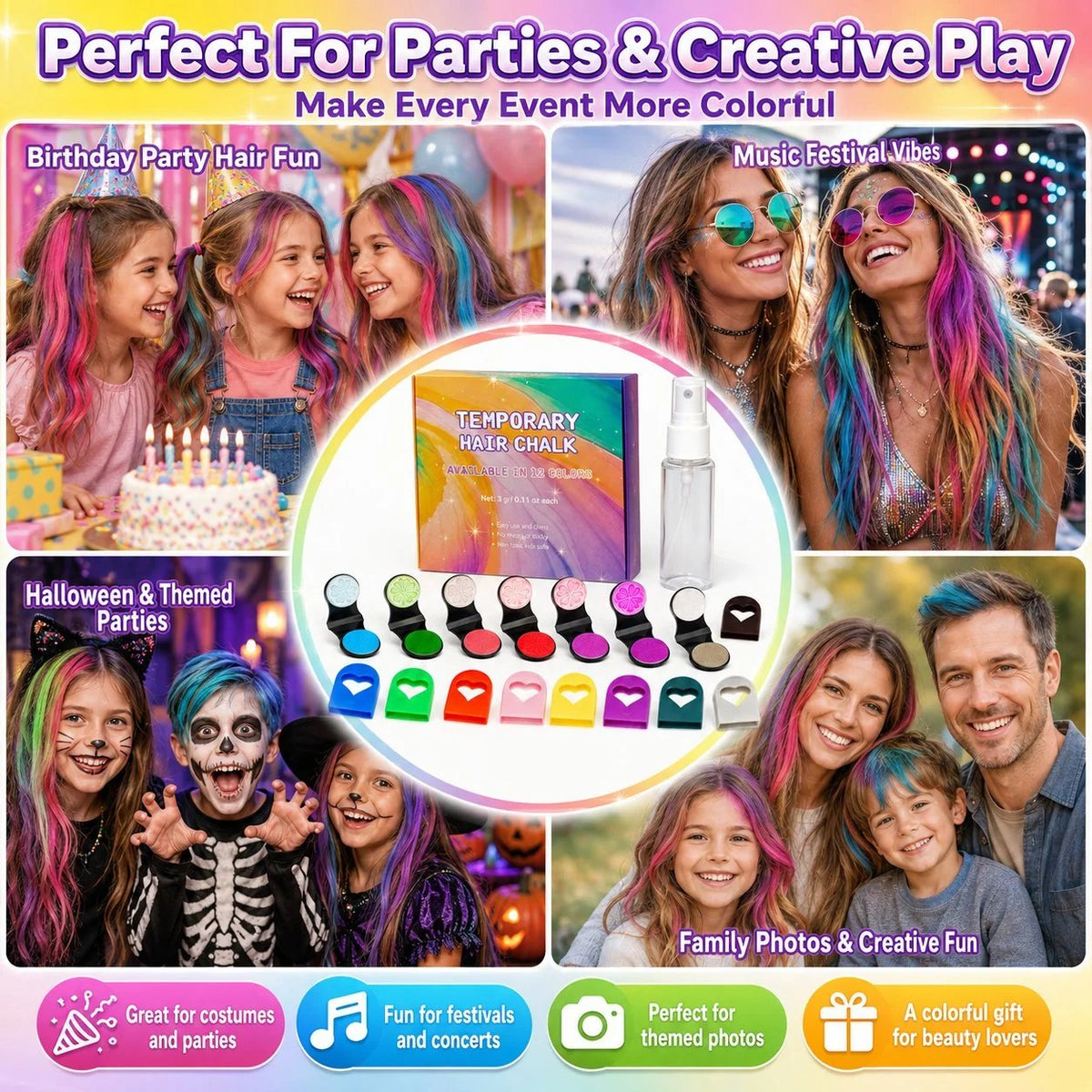 ⏳Time-Limited Special⏰12-Color Temporary Hair Chalk Applicator Set🎁-Ready for Christmas!🎅