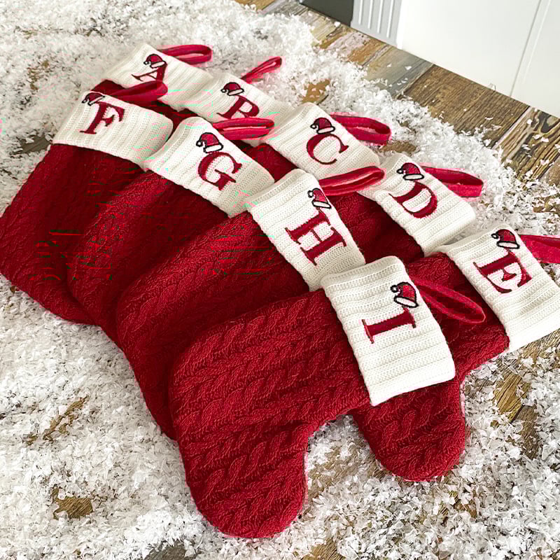 🔥Hot Sale🔥Cozy Knit Socks, Embroidered Candy Gift Bag, Letter Christmas Stocking