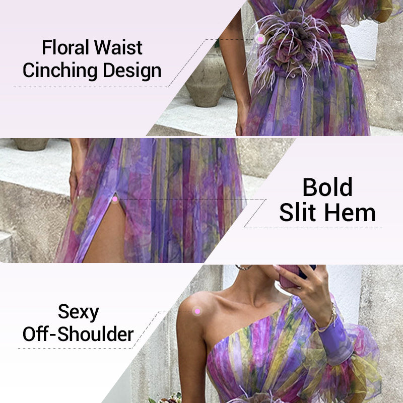 🎉🛍️Hot Promotion 50% OFF💃 Multicolor Asymmetric Party Dress With Flower Details