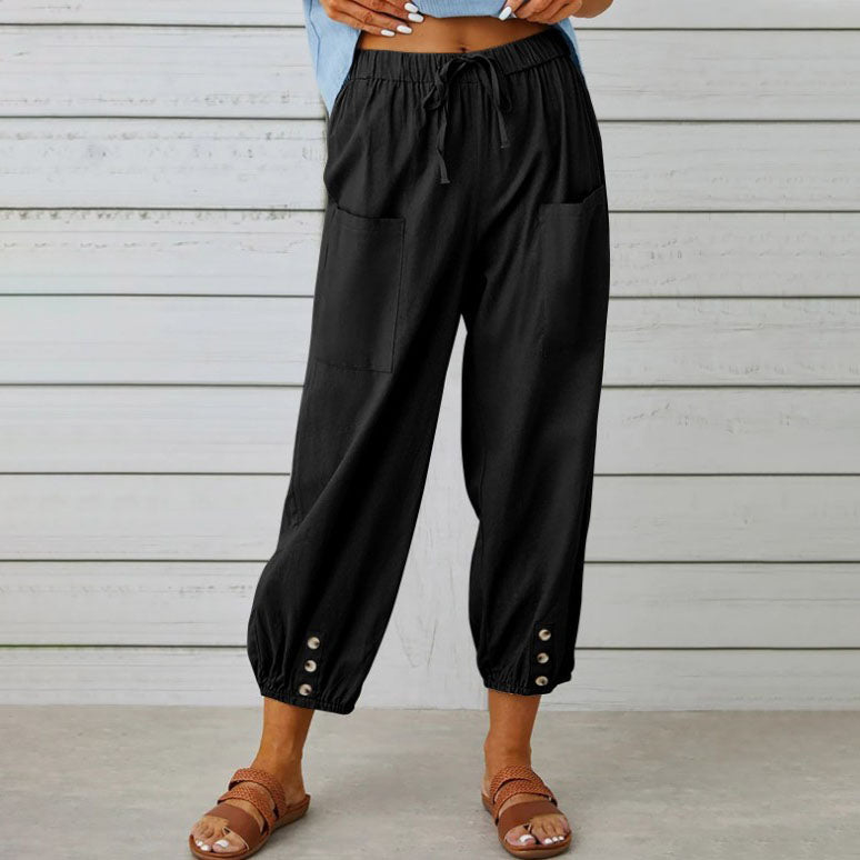 🧵2026 New Women's Summer Cotton Linen Trousers Nine Minute Trousers🍃
