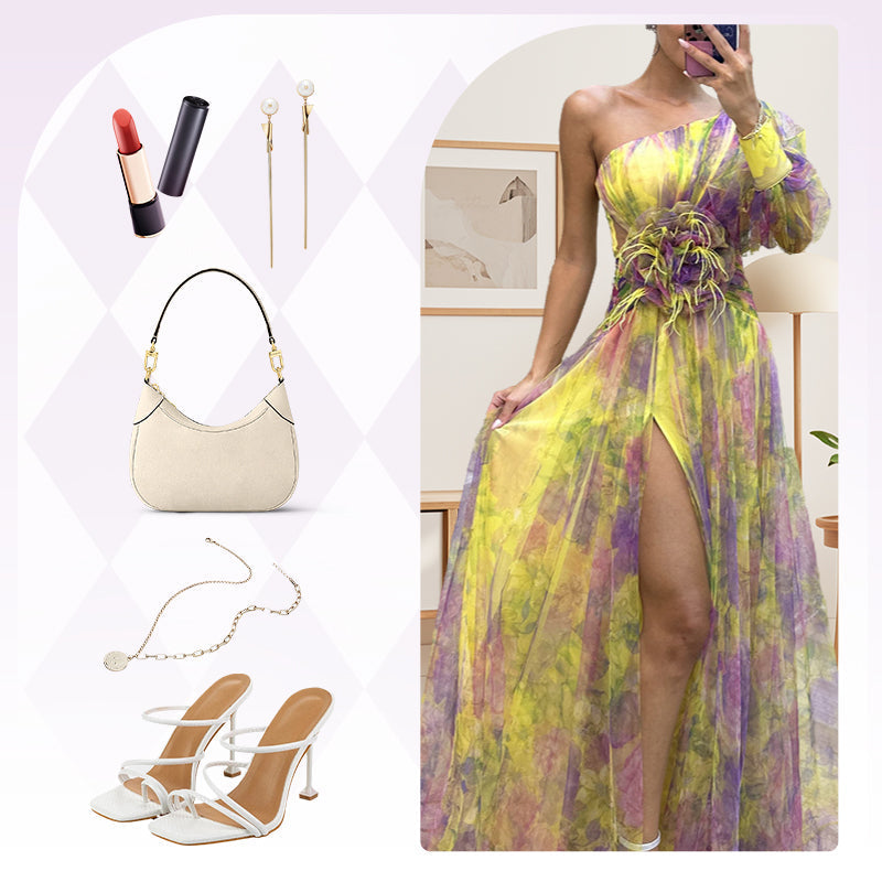 🎉🛍️Hot Promotion 50% OFF💃 Multicolor Asymmetric Party Dress With Flower Details