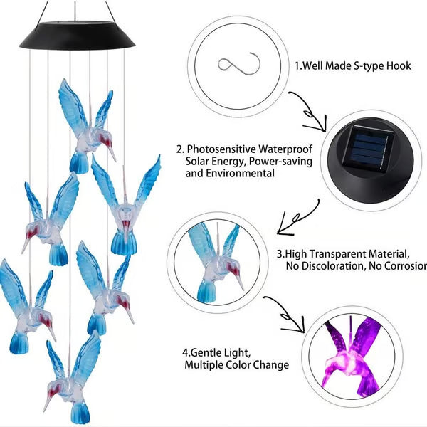 🦋 Enhance Your Garden✨Creative Bird Design Solar Wind Chimes