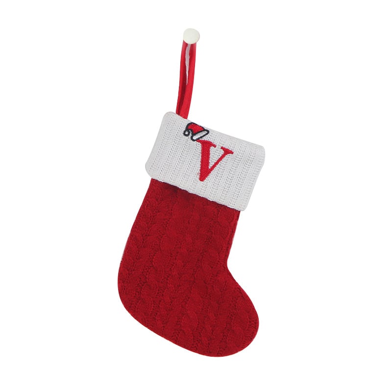 🔥Hot Sale🔥Cozy Knit Socks, Embroidered Candy Gift Bag, Letter Christmas Stocking