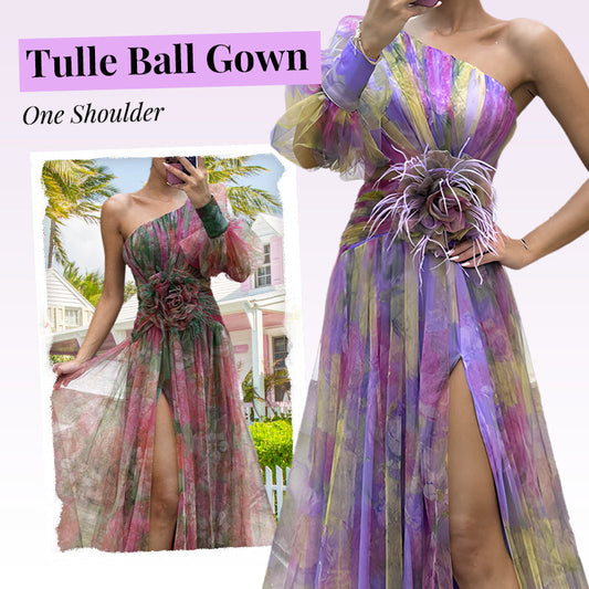 🎉🛍️Hot Promotion 50% OFF💃 Multicolor Asymmetric Party Dress With Flower Details