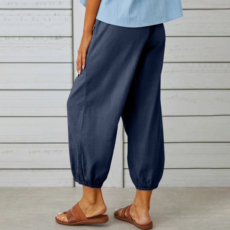 🧵2026 New Women's Summer Cotton Linen Trousers Nine Minute Trousers🍃