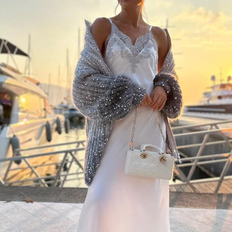 🔥Last day sale - 55% OFF🔥Knitted Sweater Jacket With Monochromatic Sequins