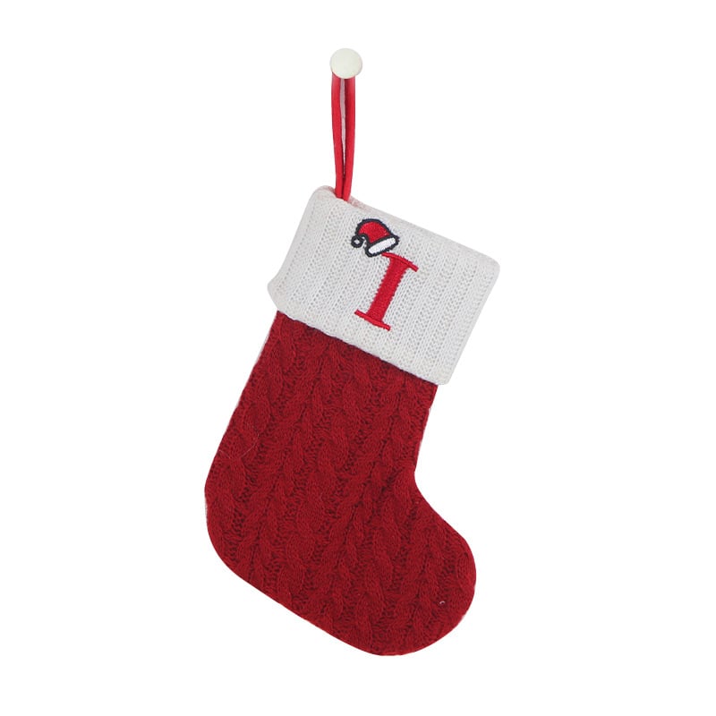 🔥Hot Sale🔥Cozy Knit Socks, Embroidered Candy Gift Bag, Letter Christmas Stocking
