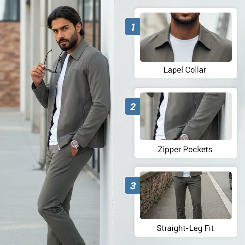 ✈️Free Shipping✈️Men’s Casual Solid Color 2-Piece Set – Jacket & Pants
