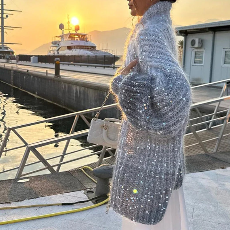 🔥Last day sale - 55% OFF🔥Knitted Sweater Jacket With Monochromatic Sequins
