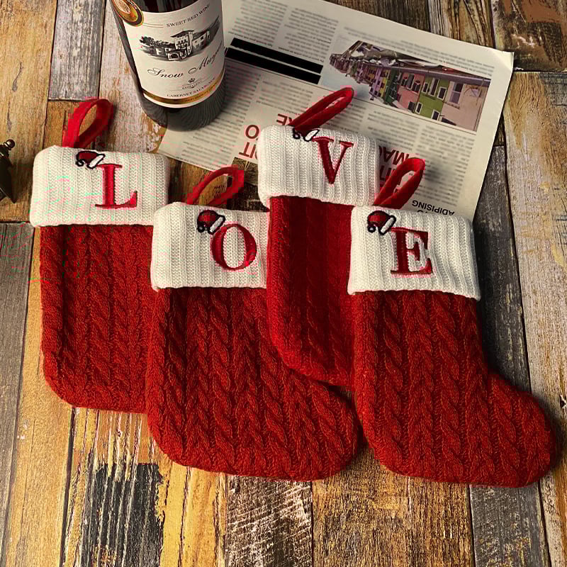 🔥Hot Sale🔥Cozy Knit Socks, Embroidered Candy Gift Bag, Letter Christmas Stocking