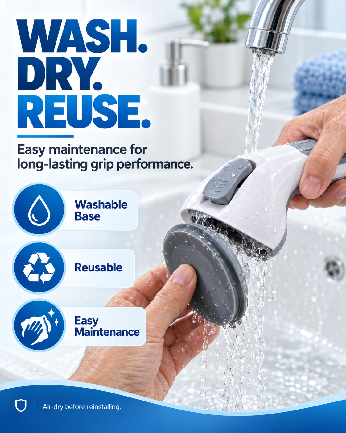 🚿 50% OFF! ✨ Suction Cup Grab Bar – Tool-Free No-Drill Install on Tile & Glass, Strong Vacuum Hold, Removable & Reusable – Extra Balance Support for Bathroom Safety 🔒