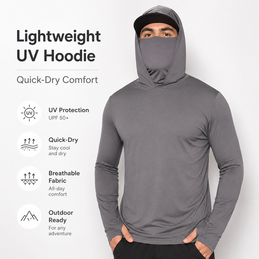 Men's Lightweight Quick-Dry UV Protection Hoodie – Built-in Face Cover, 4-Way Stretch & Sweat-Wicking
