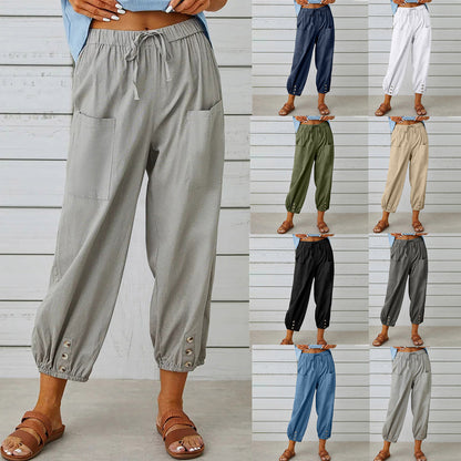 🧵2026 New Women's Summer Cotton Linen Trousers Nine Minute Trousers🍃