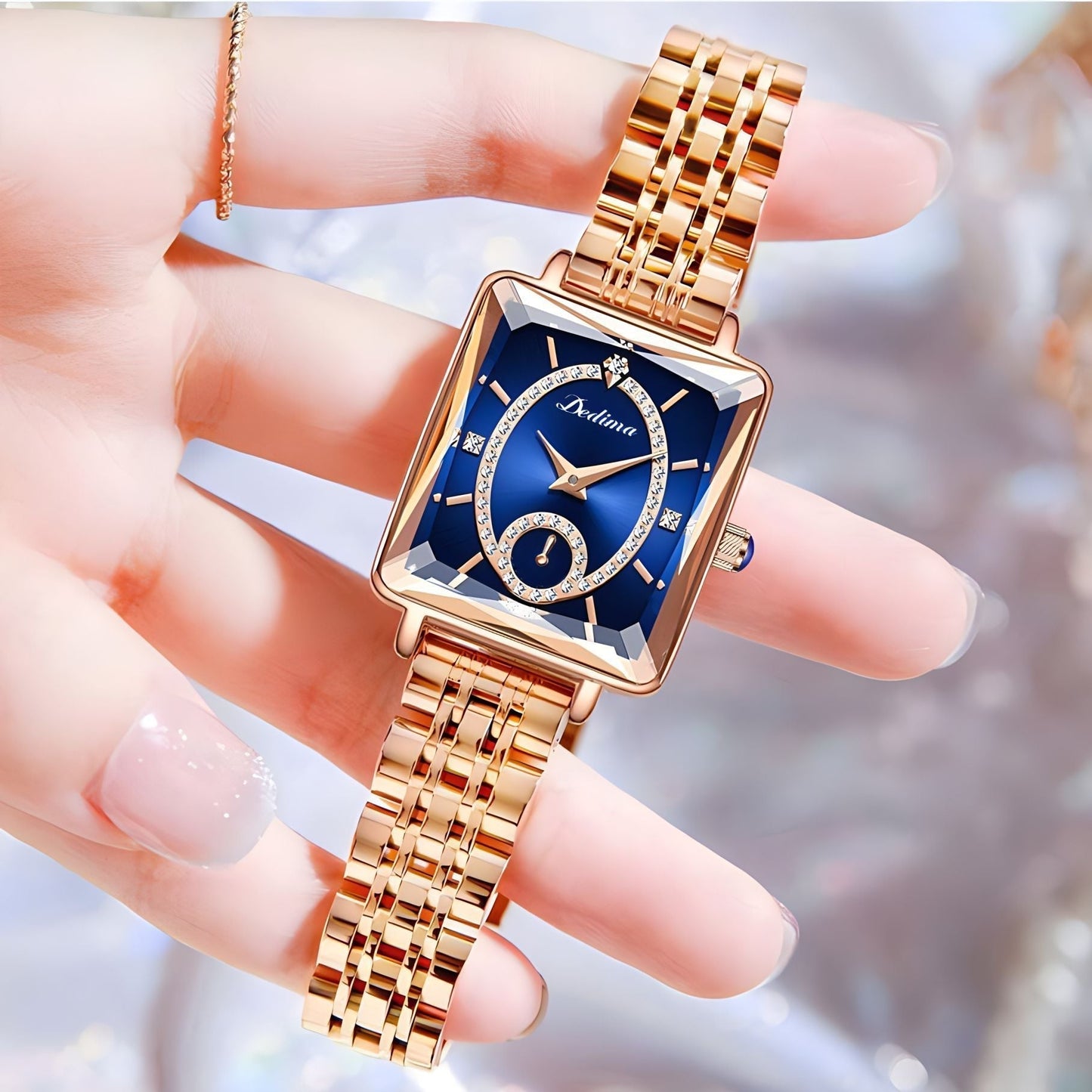 💎Fashion Square Ladies Rose Gold Diamond Watch