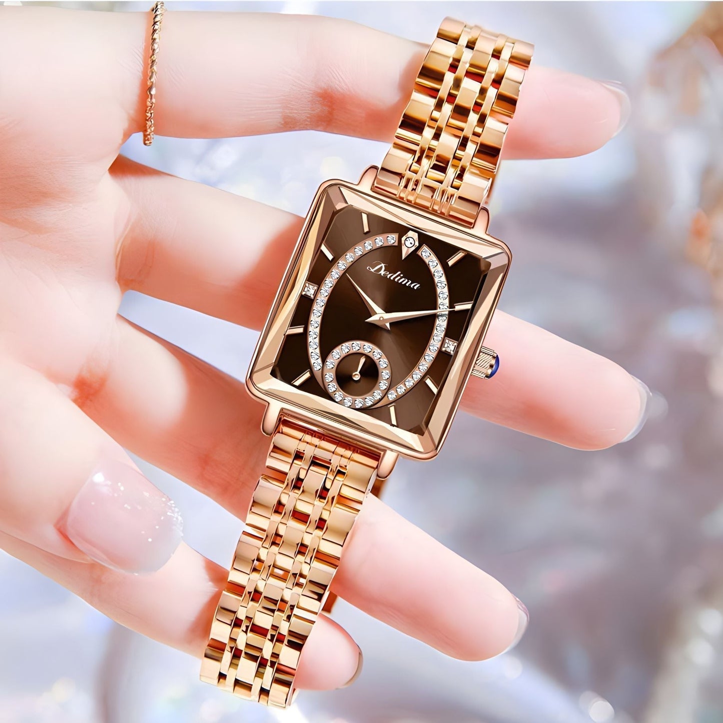 💎Fashion Square Ladies Rose Gold Diamond Watch
