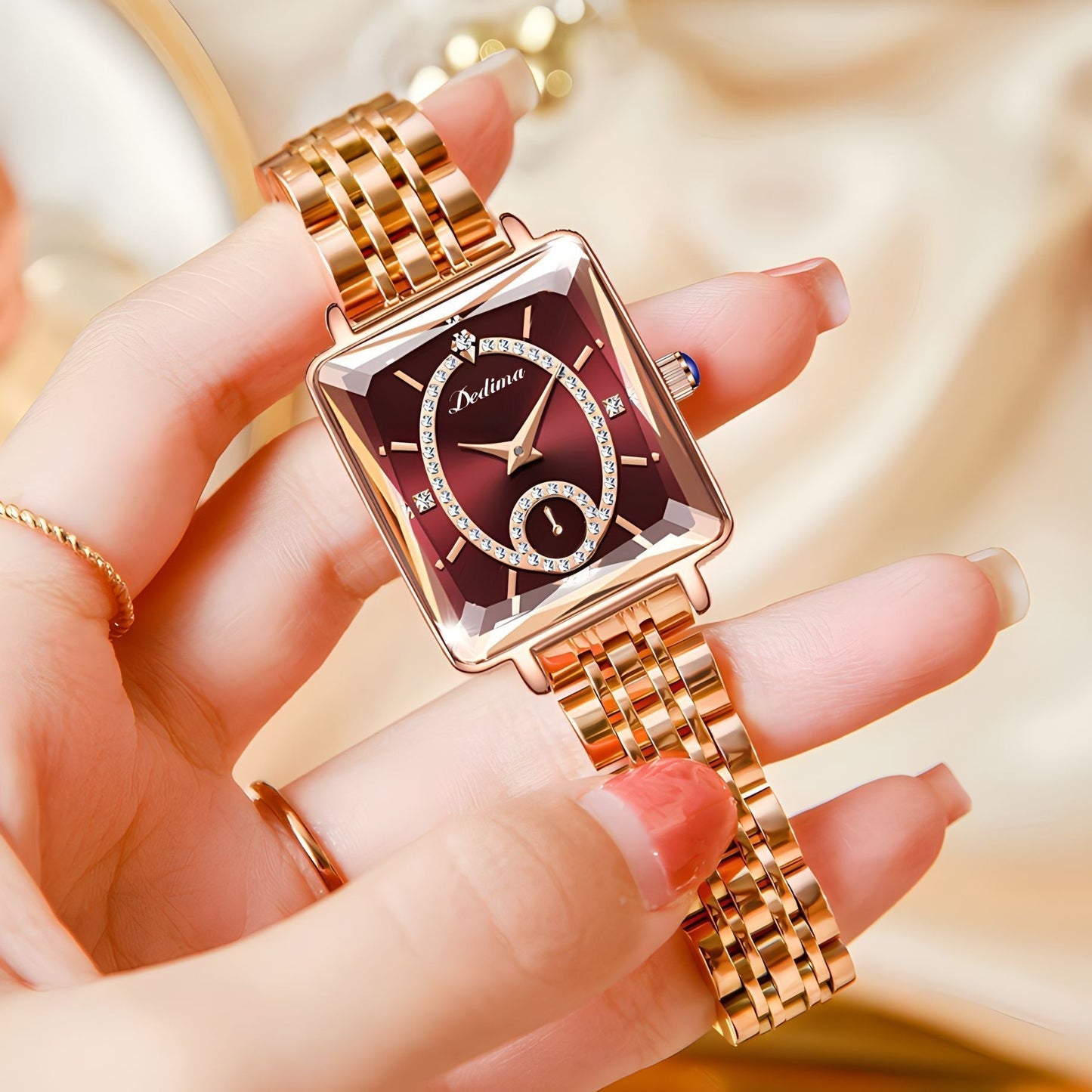 💎Fashion Square Ladies Rose Gold Diamond Watch