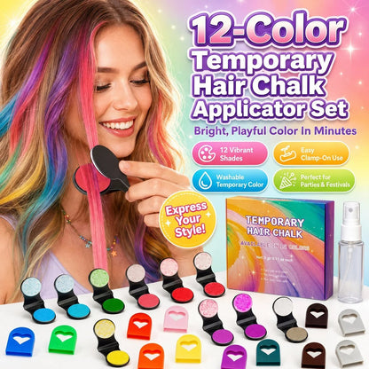 ⏳Time-Limited Special⏰12-Color Temporary Hair Chalk Applicator Set🎁-Ready for Christmas!🎅