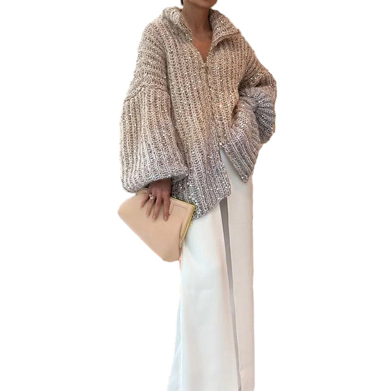 🔥Last day sale - 55% OFF🔥Knitted Sweater Jacket With Monochromatic Sequins