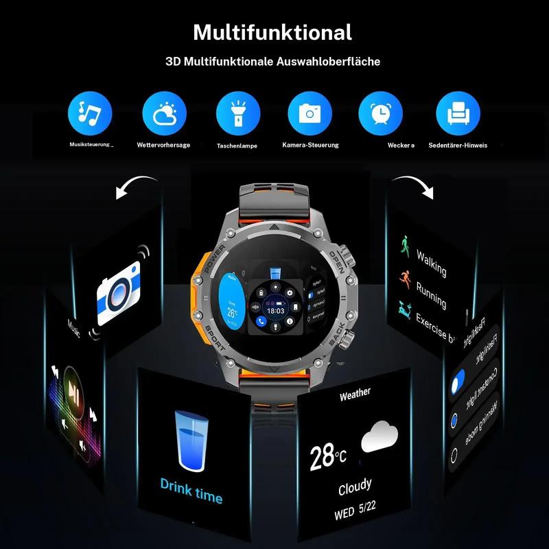 1.52" HD smartwatch for men – Phone calls and music control – Multiple sports modes – IP68 waterproof – Long battery life – Fitness watch for Android and iPhone
