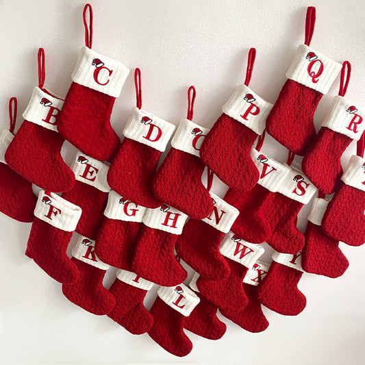 🔥Hot Sale🔥Cozy Knit Socks, Embroidered Candy Gift Bag, Letter Christmas Stocking
