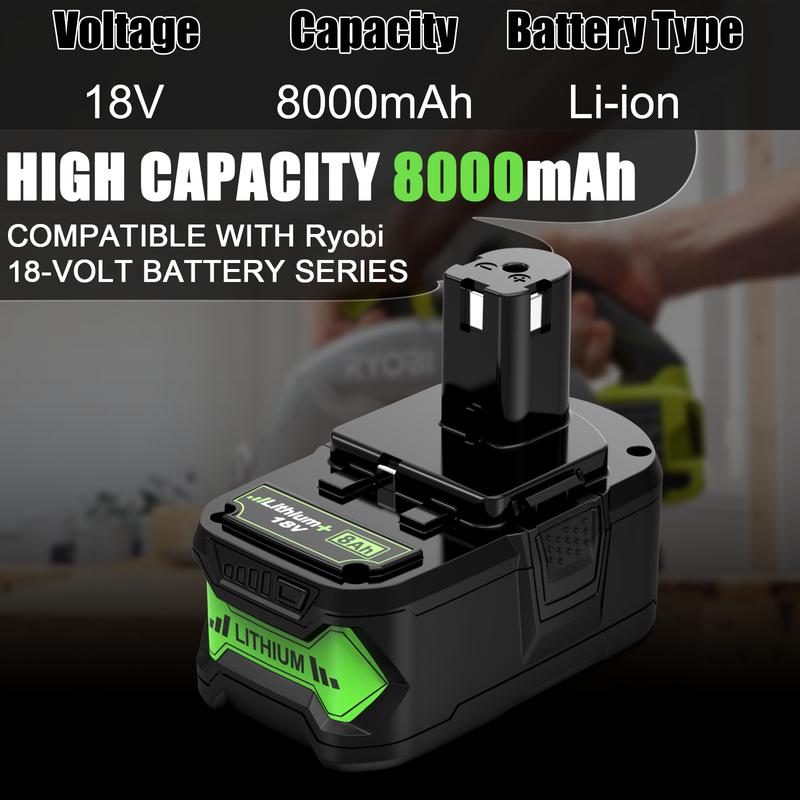 8000MAh Replacement Ryobi 18V Batteries with Indicator Light