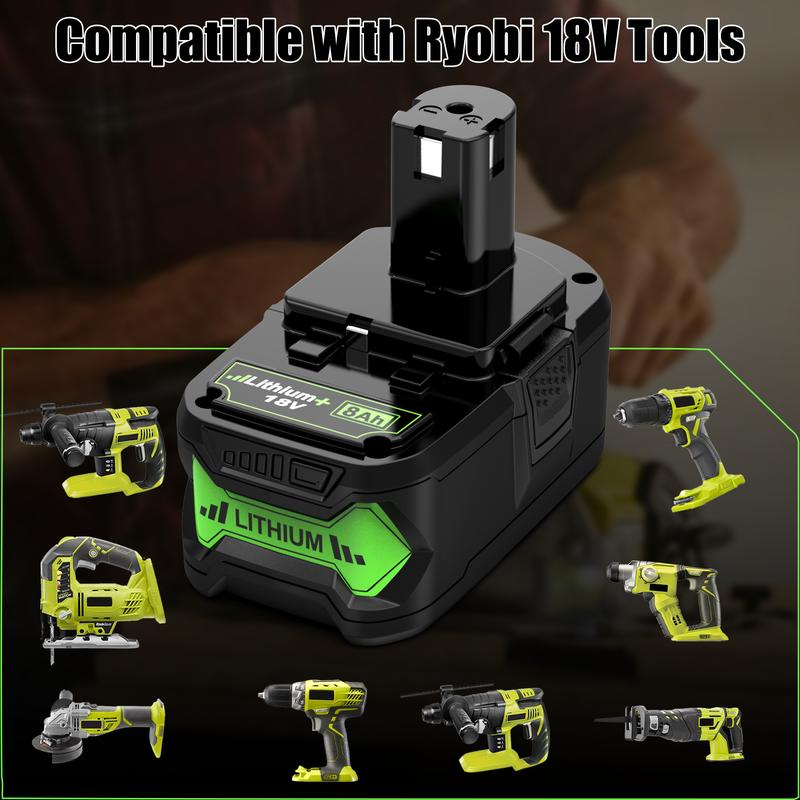 8000MAh Replacement Ryobi 18V Batteries with Indicator Light
