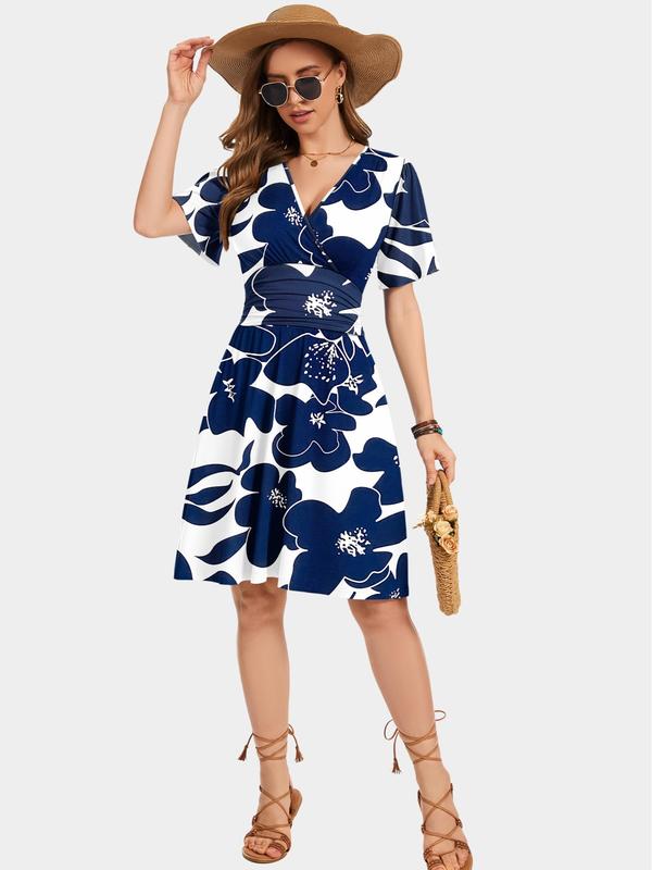 💃Summer Hot Sale 50% OFF🌈Women's Ruffle Sleeve Sexy Sundress Floral V Neck Short Wrap Dress with Pockets