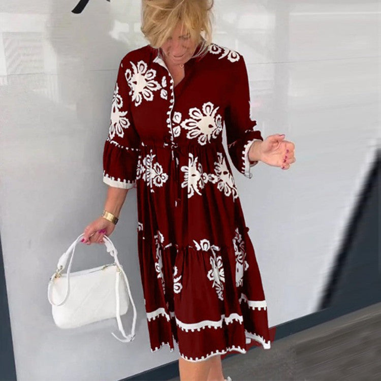 🔥Hot Sale 49% OFF🔥Elegant Fashion Printed 3/4 Sleeves Dress