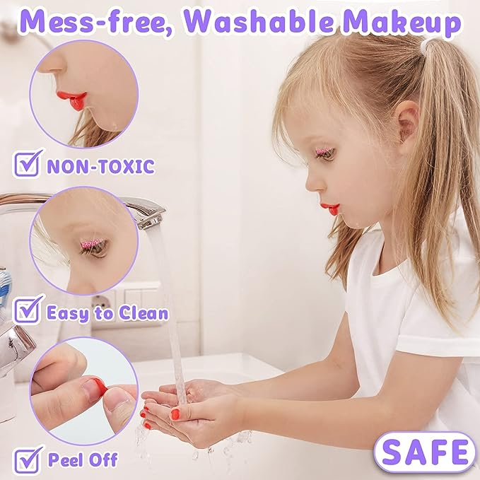 👑 LIMITED-TIME 50% OFF! 💖✨Non-Toxic Portable Kids Pretend Makeup Set, Washable Play
