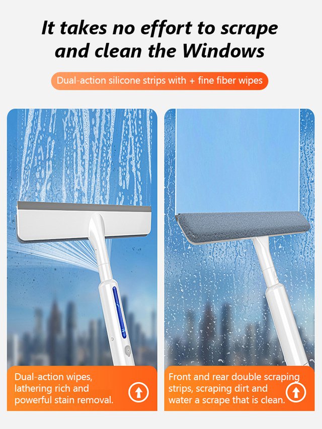 Extended Spraying Double-Sided Glass Cleaner Squeegee
