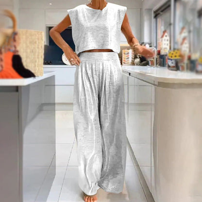 Free Delivery🔥Women's shiny loose crop top and wide-leg pants with pockets