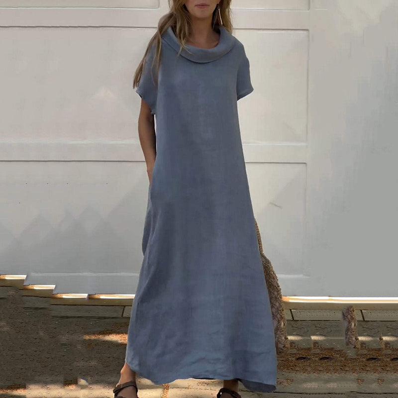 Women’s Cowl Neck Cotton and Linen Casual Dress